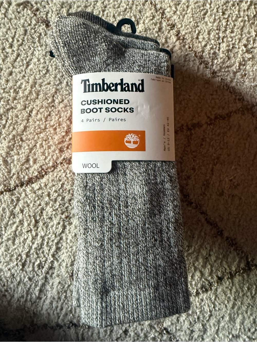 Timberland Men’s Wool Blend Cushioned Boot Socks 4 Pack Size 9–12 NWT